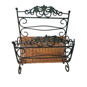 Wrought Iron & Rattan Magazine Rack